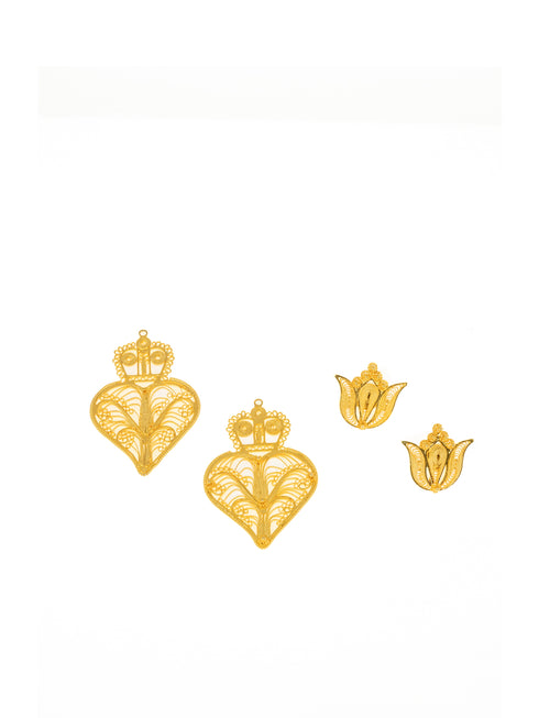 Golden Filigree Heart Earrings